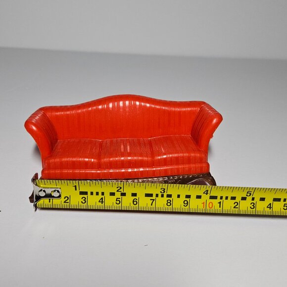 Vintage Renwal Plastic Dollhouse Davenport Couch Sofa Red w/Wood Detailing - Picture 2 of 9
